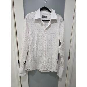 Max Cavalera White Dress Shirt XL Red Dot Slim Fit French Cuff 100% Cotton